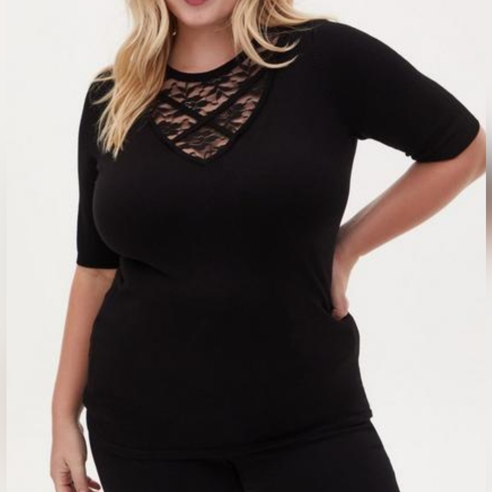 Torrid Black Pullover Lace Neck Sweater